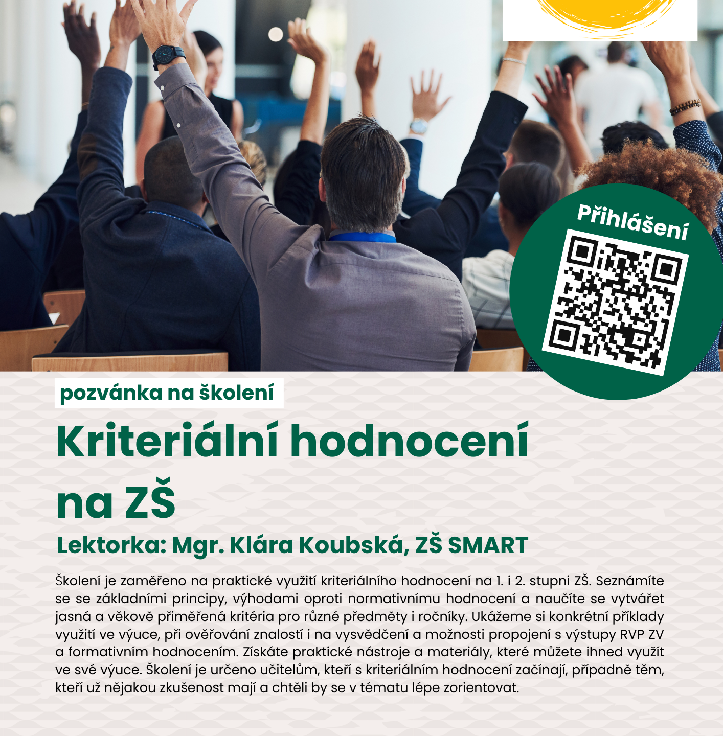Pozvánka na školení pro pedagogy: Kriteriální hodnocení v praxi ZŠ (1. a 2. stupeň)