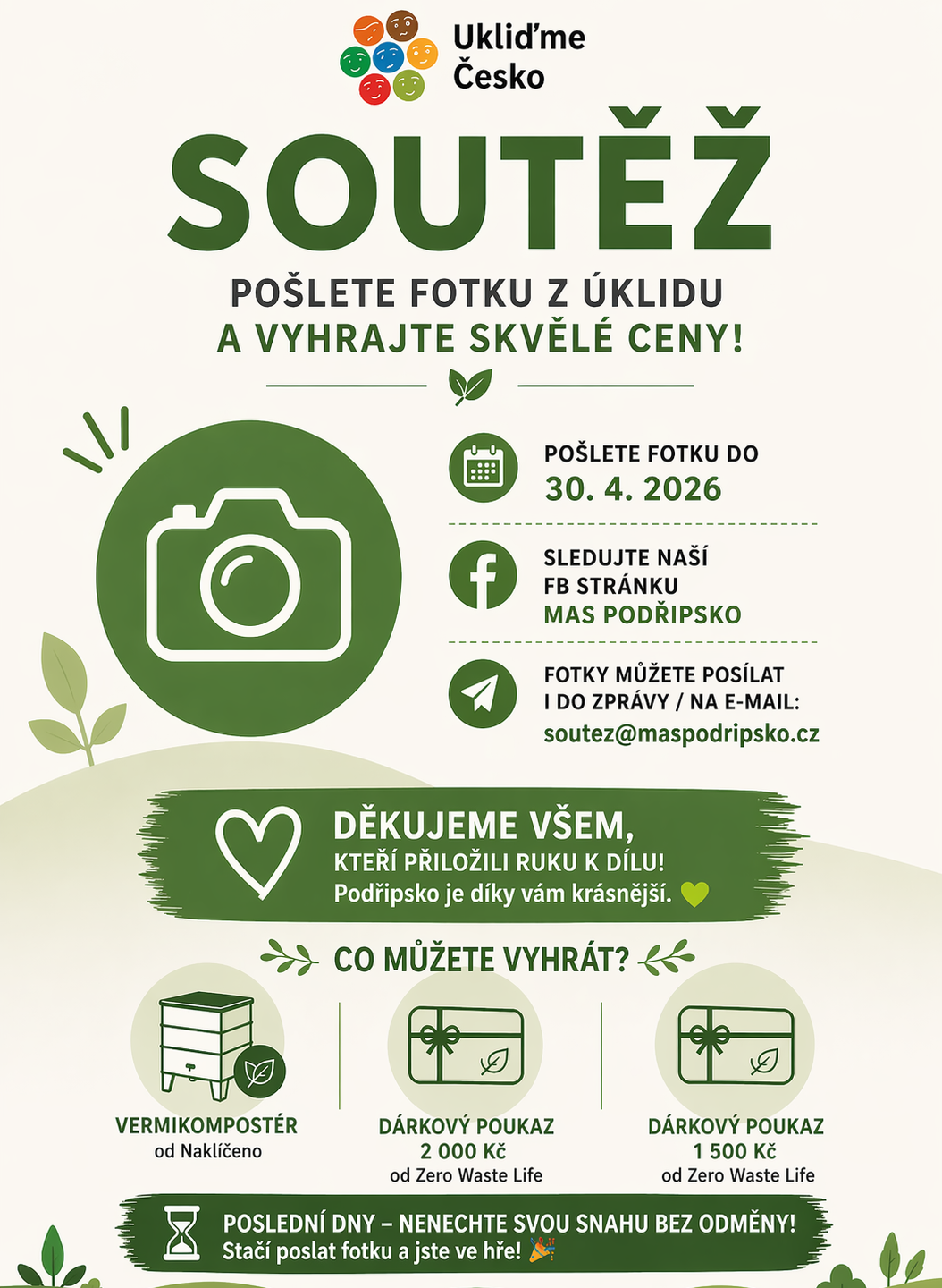 🌍✨ Nezapomeňte se zapojit do soutěže v rámci Ukliďme Česko! ✨🌍